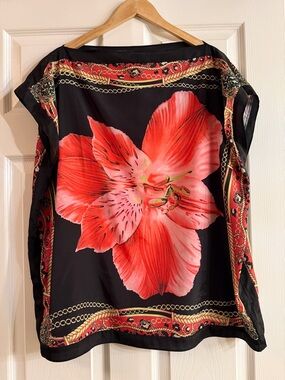 DG2 by Diane Gilman Black Top with Bold Red Floral